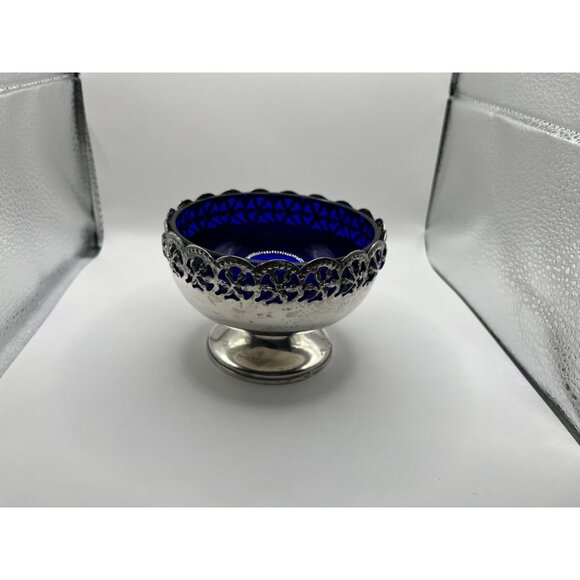 Celtic Quality Plate Cobalt Blue Bowl Silver Plate Pedestal Candy Trinket Dish - Picture 4 of 7
